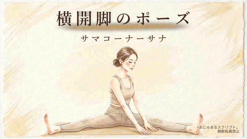 ヨガのサマコーナーサナを描いた女性の水彩イラスト｜ポーズの形が分かるアイキャッチ図解